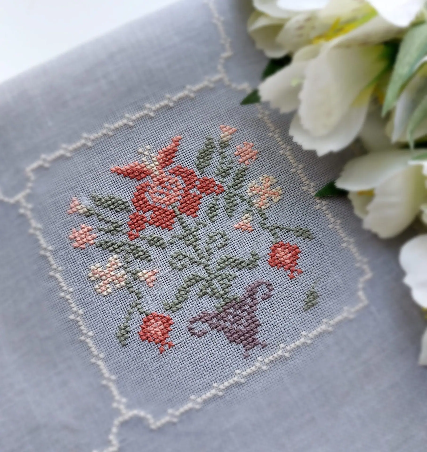 Pomegranate tree cross stitch pattern PDF, Primitive Sampler 1 Pomegranate tree cross stitch pattern