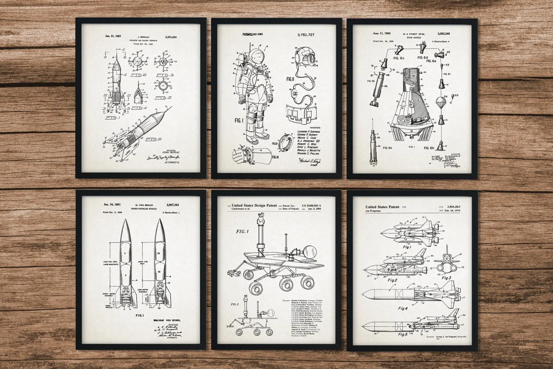 SET of 6 Space Patent Posters, instant download 1 Space Patent