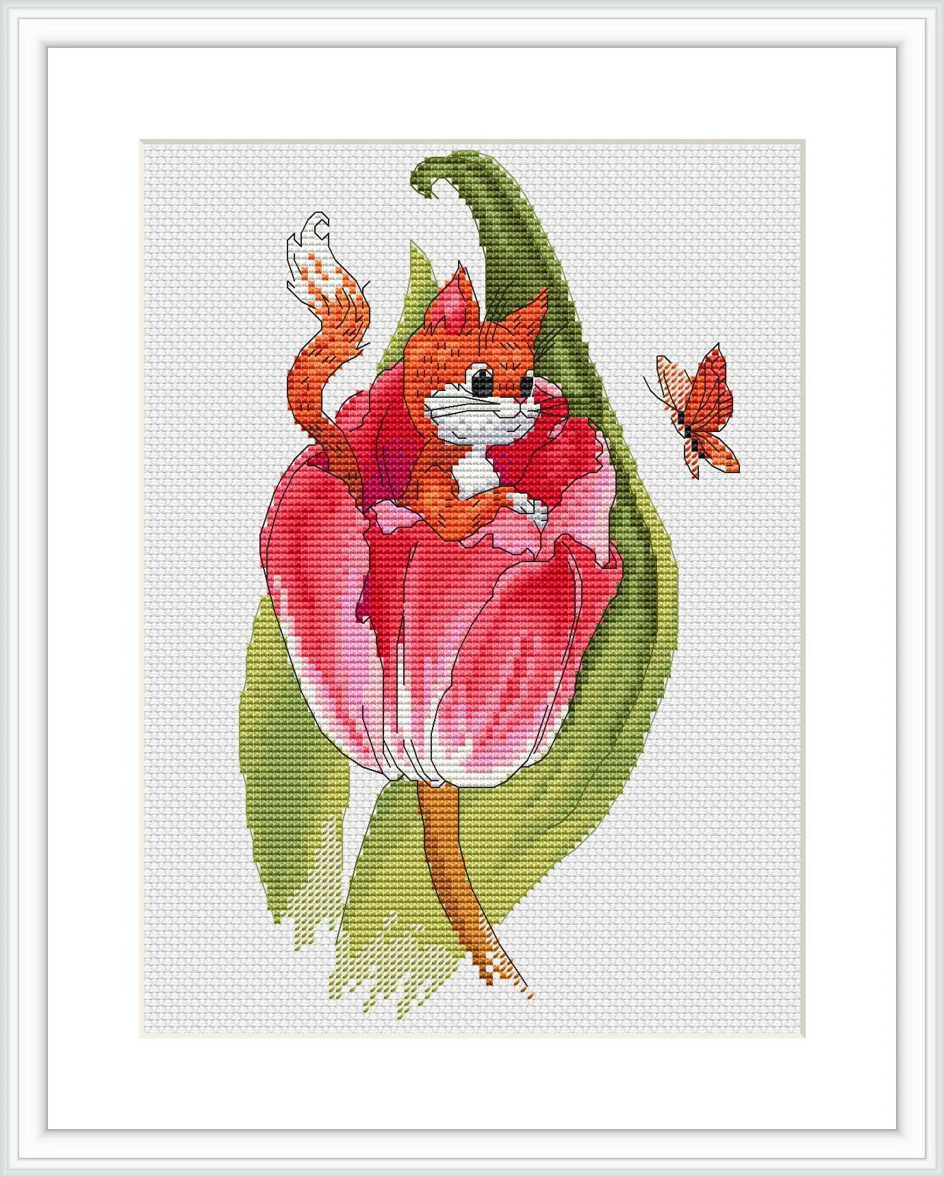 Tulip Cross Stitch Pattern, Red-headed cat cross stitch 1 Tulip cross stitch chart
