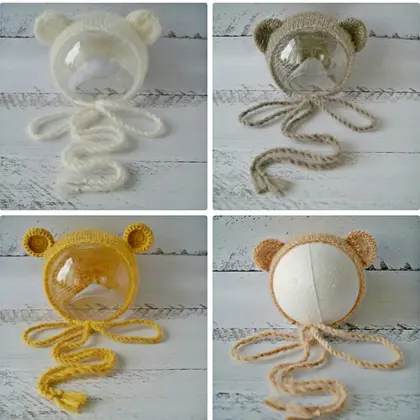 Bear newborn knitting bonnet