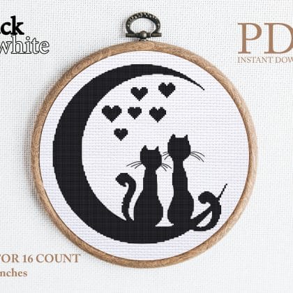 Cats on the moon cross stitch pattern