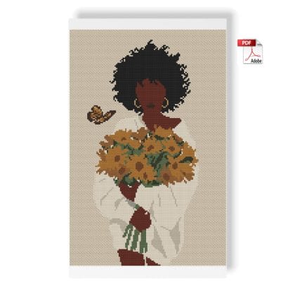 Black woman with a bouquet of flowers