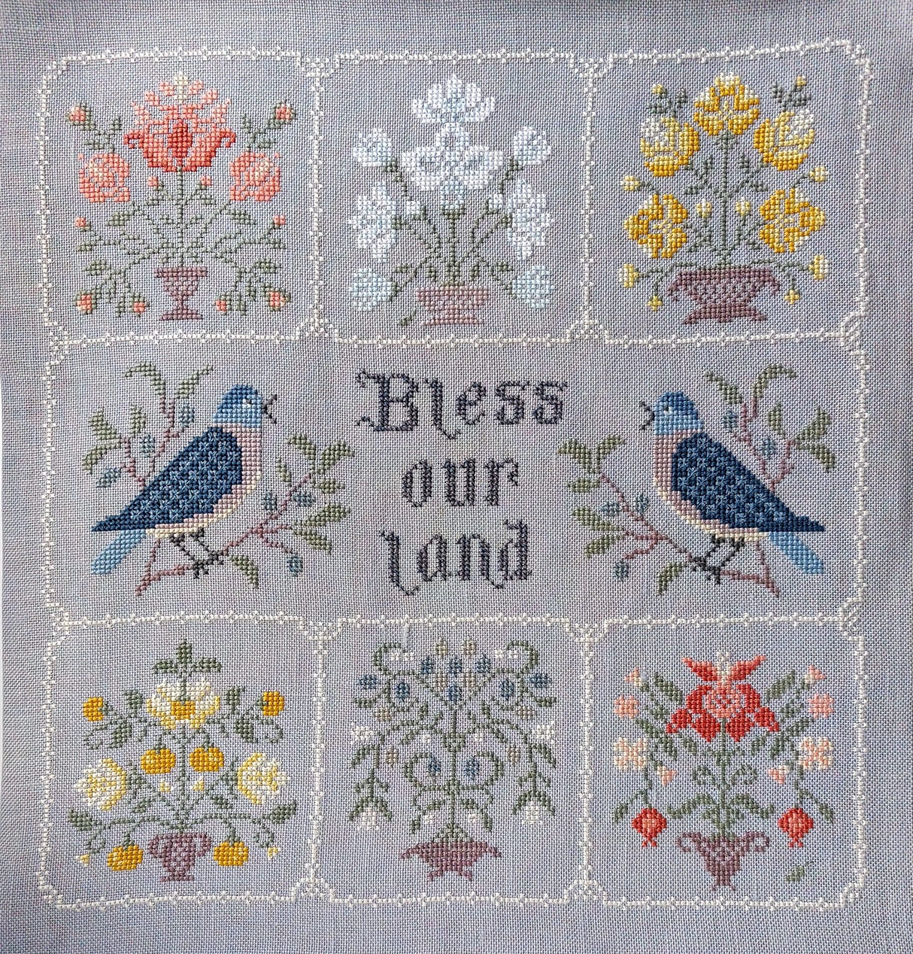 Bless our land Primitive Cross stitch pattern PDF, Flowers Sampler 8 Bless our land Primitive Cross stitch pattern PDF, Flowers Sampler, PDF Instant Download