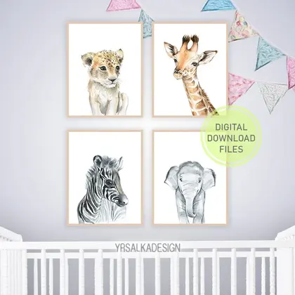 Baby Animal Nursery Wall Art Safari Animal Prints Printable