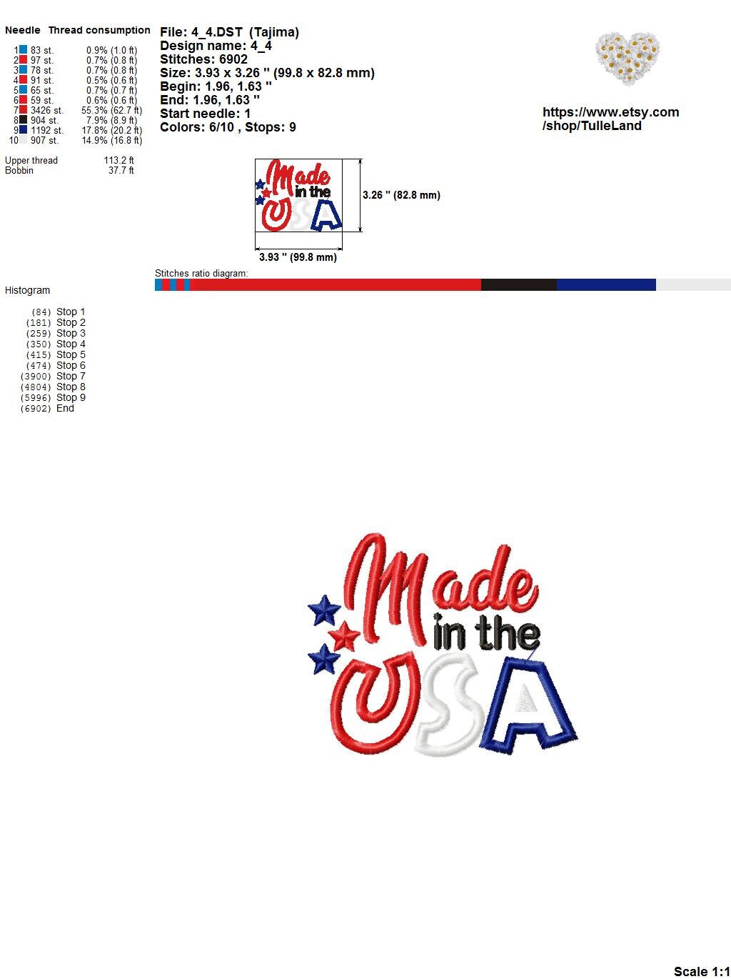Made in the USA Patriotic Star Machine embroidery design 7 Made in the USA Patriotic Star Machine embroidery design - Image 7