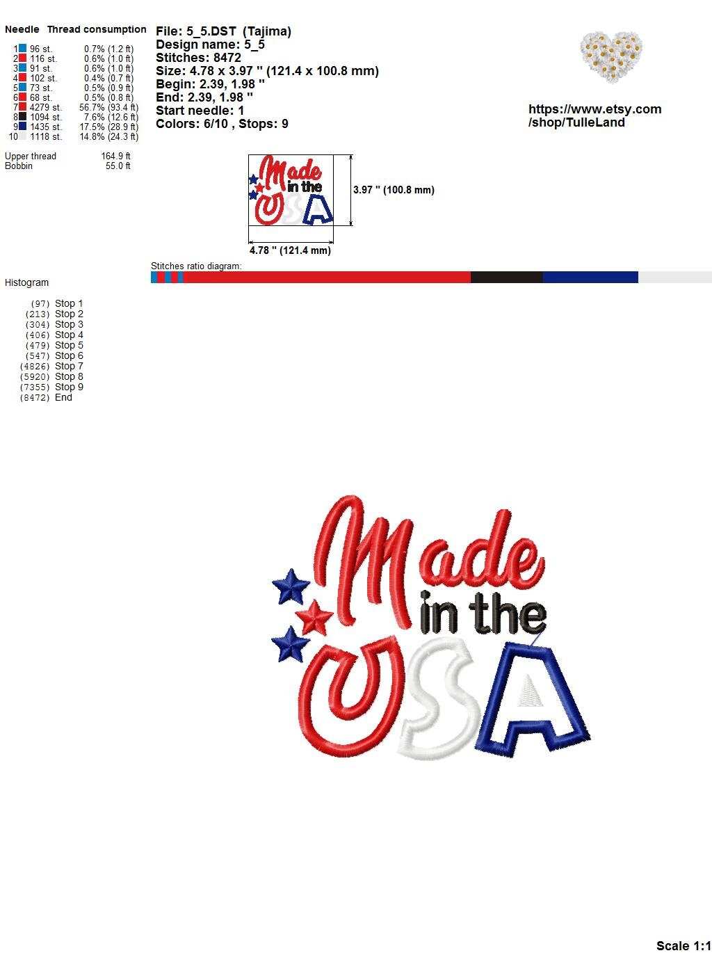 Made in the USA Patriotic Star Machine embroidery design 8 Made in the USA Patriotic Star Machine embroidery design - Image 8