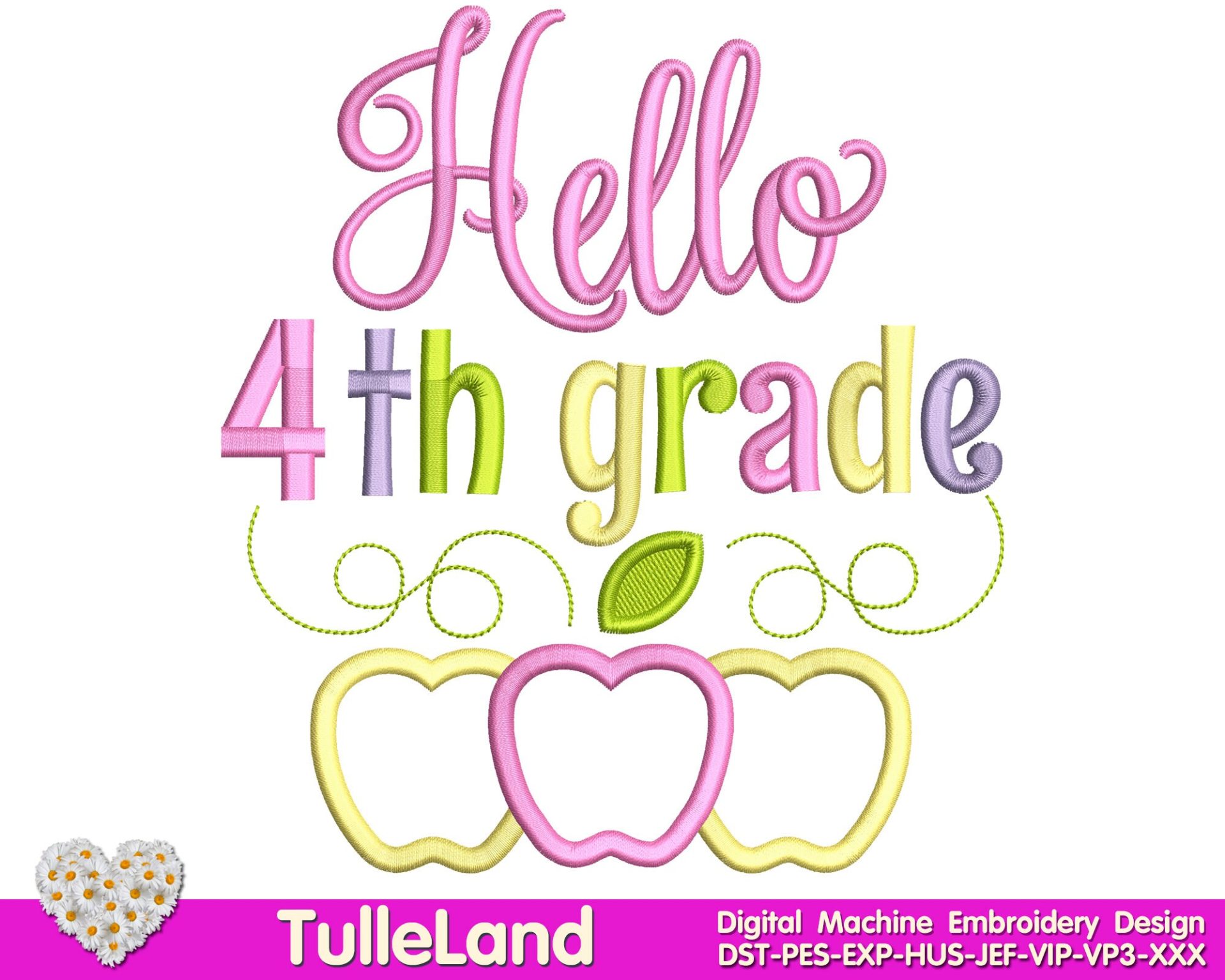 Hello 4th Grade Back To School Machine embroidery design 2 Hello 4th Grade Back To School Machine embroidery design - Image 2