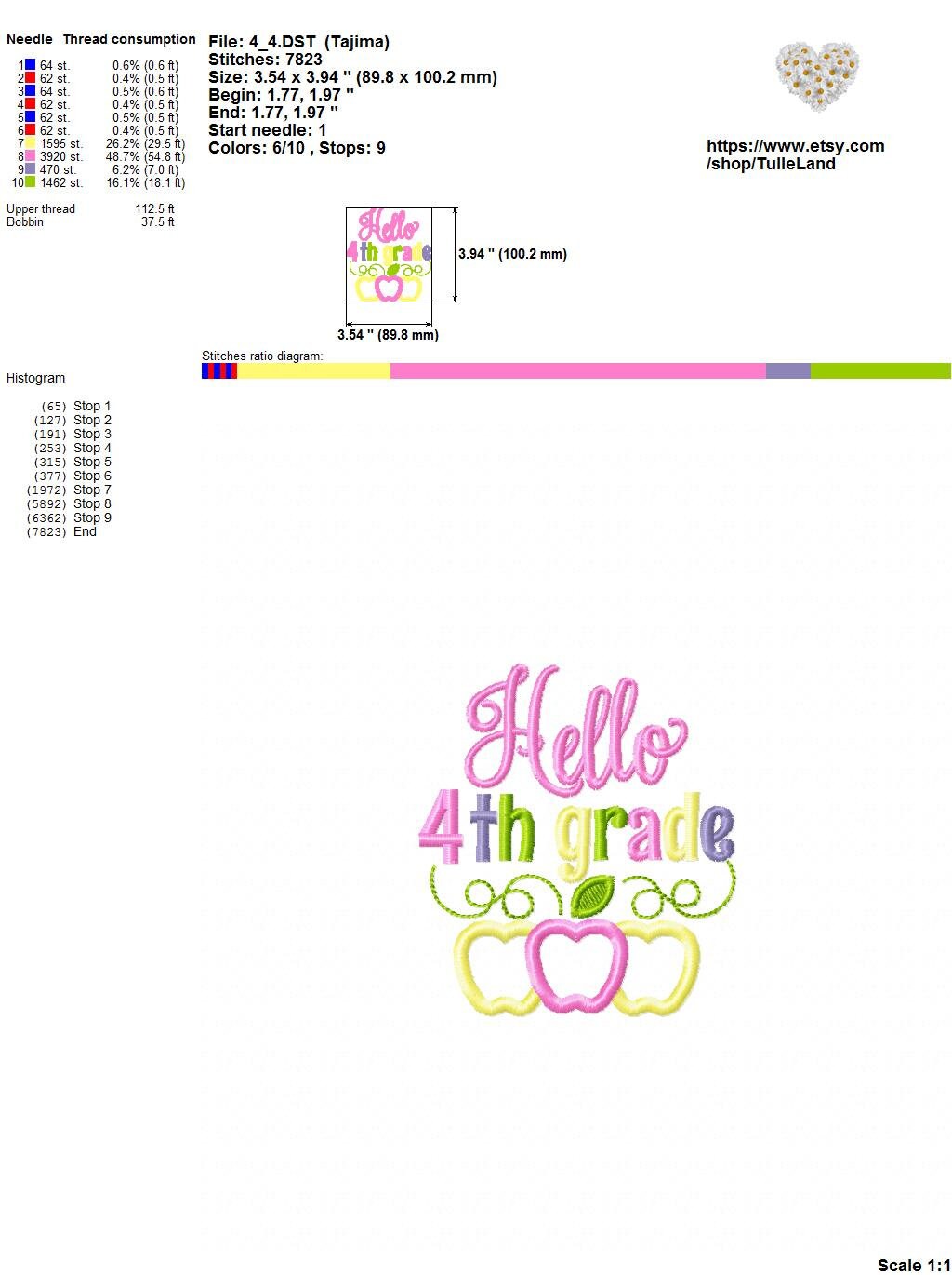 Hello 4th Grade Back To School Machine embroidery design 6 Hello 4th Grade Back To School Machine embroidery design - Image 6