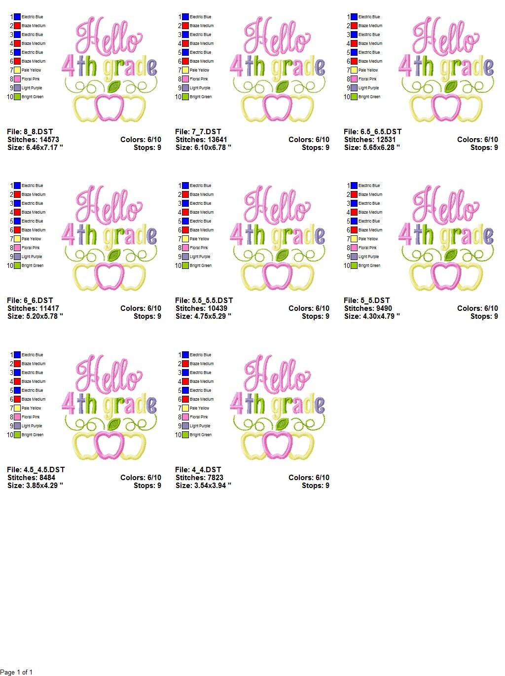 Hello 4th Grade Back To School Machine embroidery design 3 Hello 4th Grade Back To School Machine embroidery design - Image 3