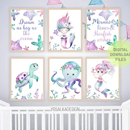 Mermaid Nursery Decor Under The Sea Wall Art
