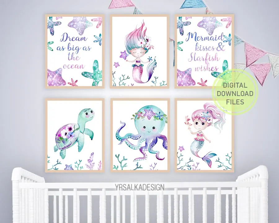 Mermaid Nursery Decor Under The Sea Wall Art 1 Mermaid Nursery Decor Under The Sea Wall Art