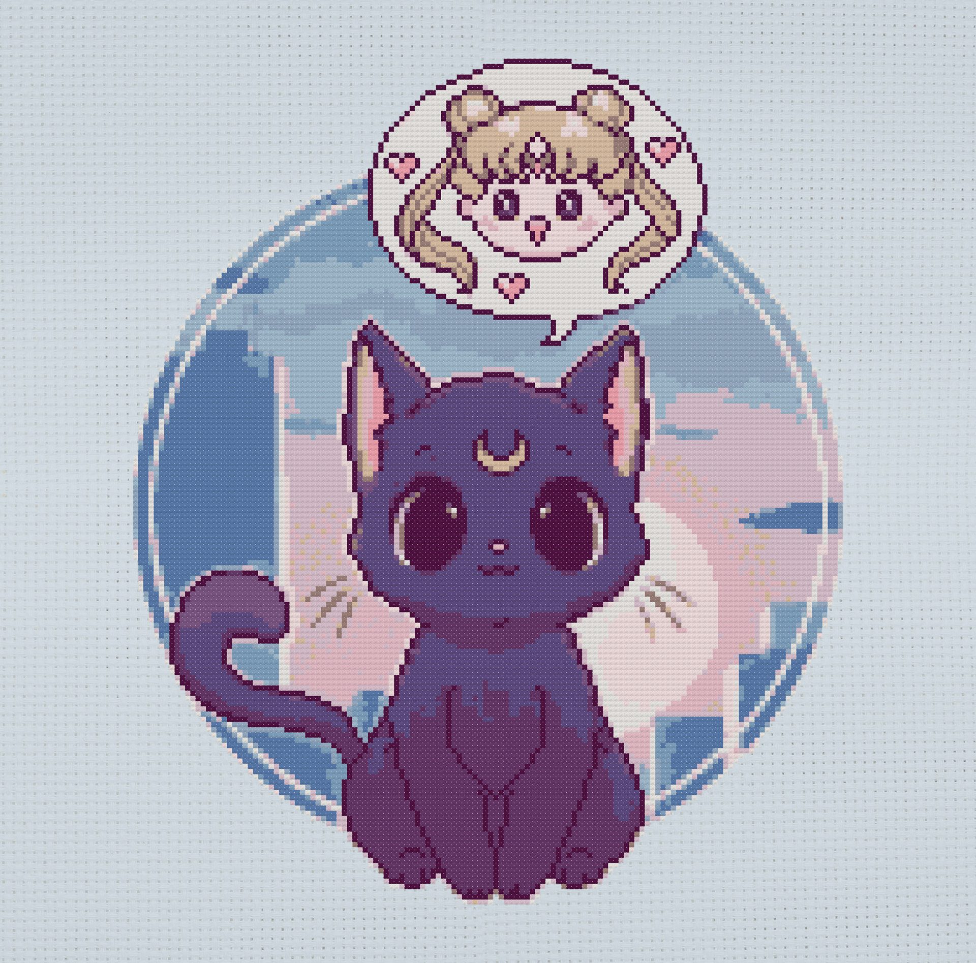 Black cat Luna cross stitch. Sailor Moon cross stitch. 4 Black cat Luna cross stitch
