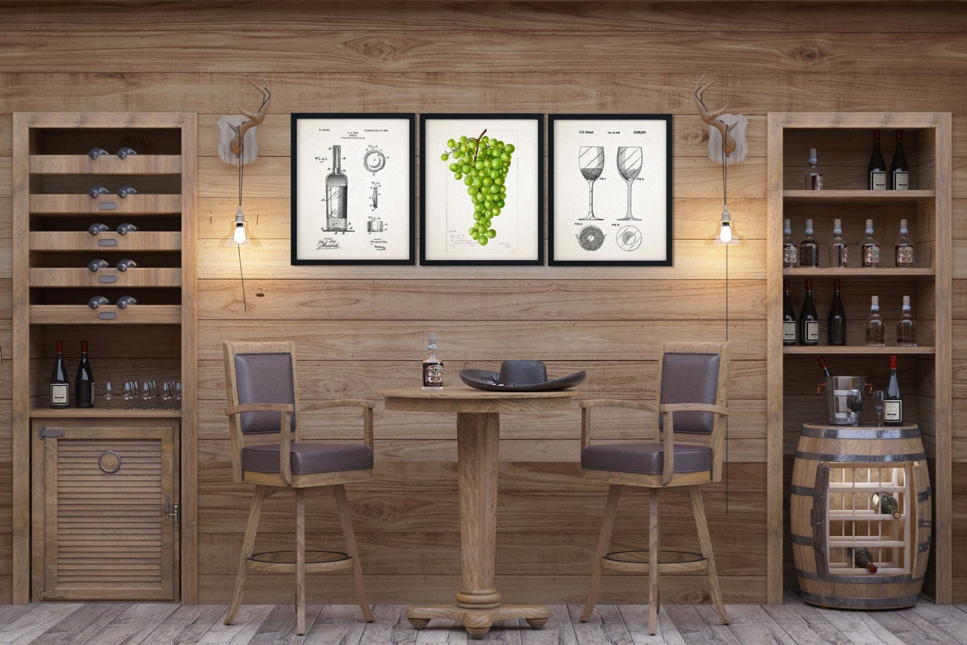 Wine Patent Print Set of 3, instant download 2 Wine Poster