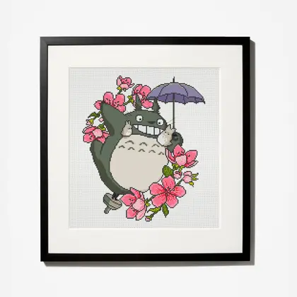 Totoro with flowers cross stitch