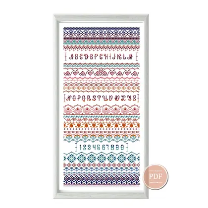 Sampler Cross Stitch Pattern Alphabet Primitive Ornament 67