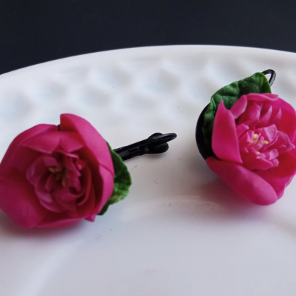 Pink peony earrings