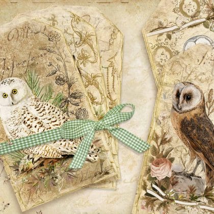 Vintage Owl Journal Tags