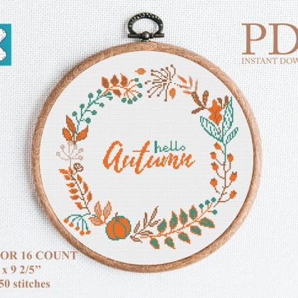 Hello Autumn cross stitch pattern