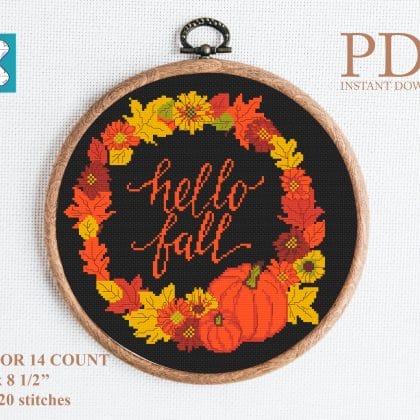 Hello fall cross stitch pattern