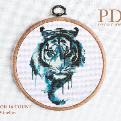 Tiger watercolor cross stitch pattern