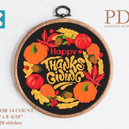 Happy Thanksgiving Day cross stitch pattern