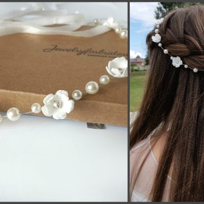 Flower girl crown First communion headpiece White flower hairvine