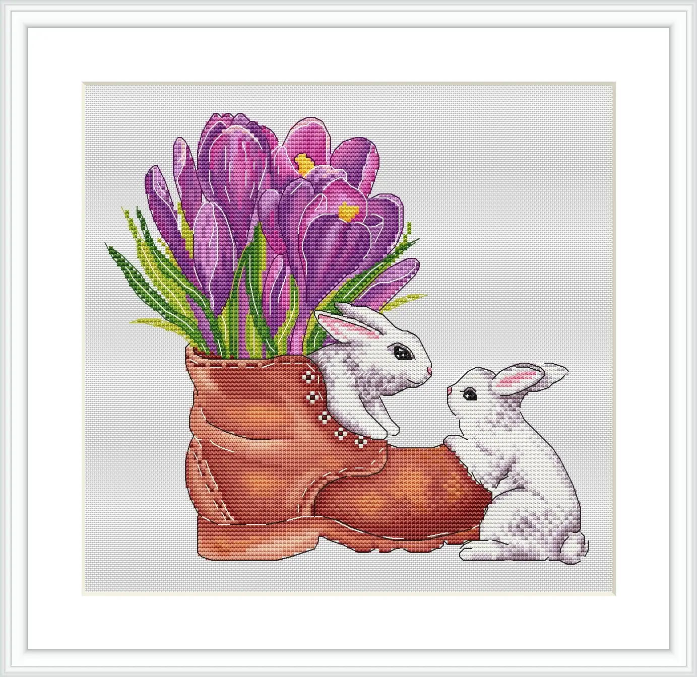 Cute Bunnies Cross Stitch Pattern,Spring Crocuses 1 bunnies cross stitch
