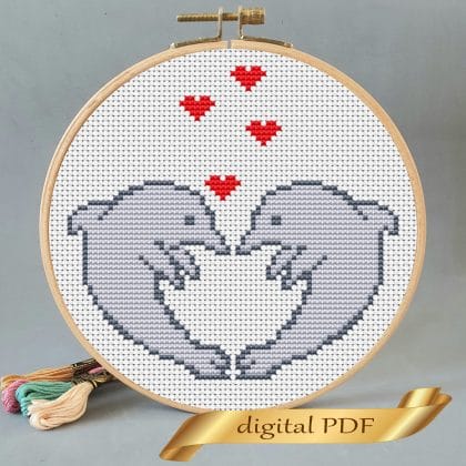 Two dolphins in love cross stitch pattern