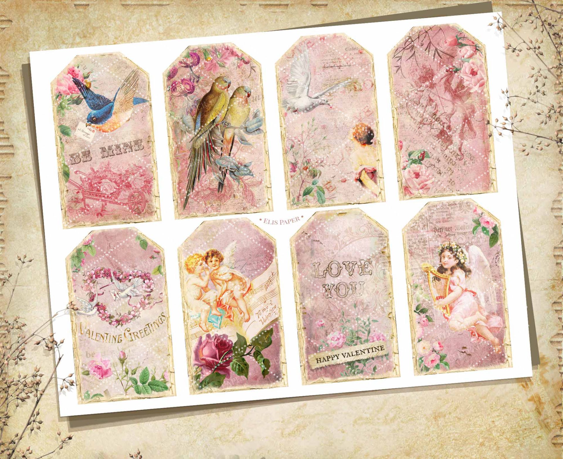 Printable Valentine Digital Tags 2 Valentine Digital Tags