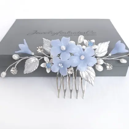 Dusty blue wedding hair comb Small bridal hair piece Blue flower