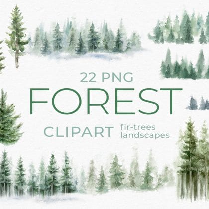 Watercolor forest landscape