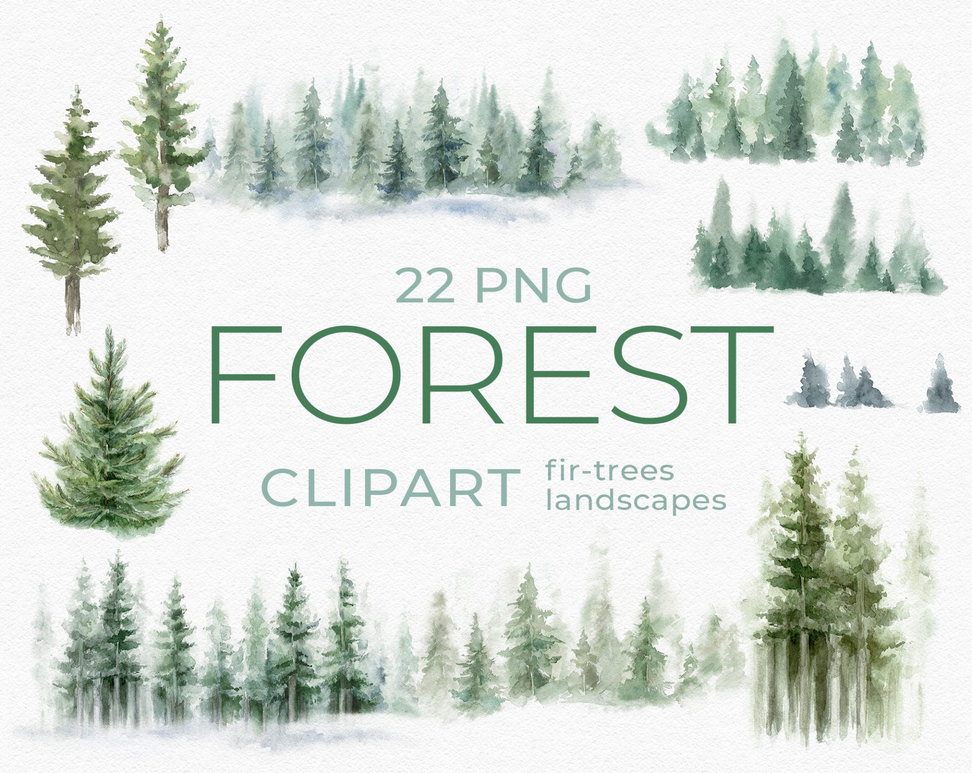 Watercolor Forest Landscapes Tree Clipart PNG 1 Watercolor forest landscape