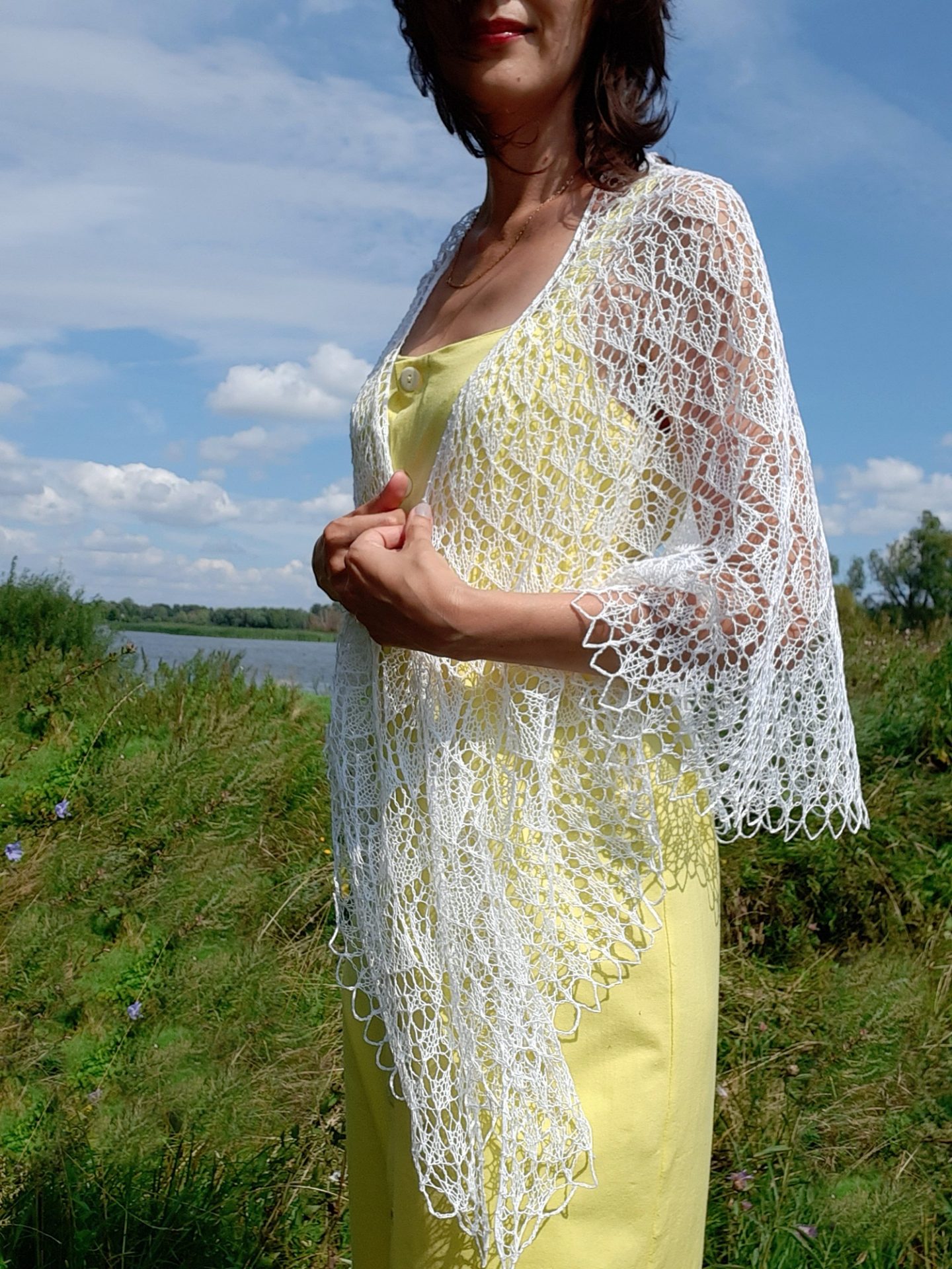 Lace Crescent Shawl Wrap Knitting Pattern for Wedding Crochet bind off 7 Lace Crescent Shawl Wrap Knitting Pattern for Wedding Crochet bind off - Image 7