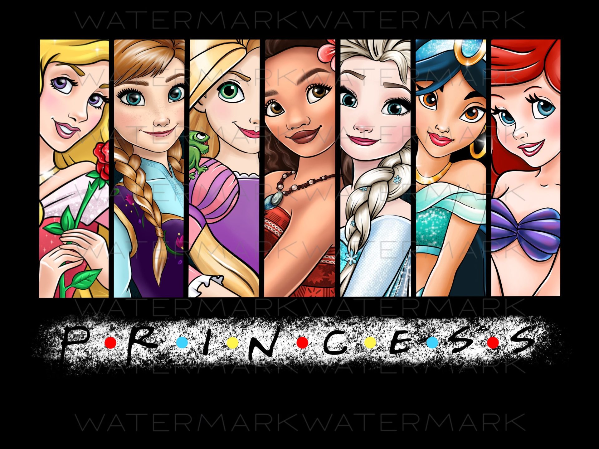 Princesses friends, sublimation files, digital illustration 2 Princesses friends, sublimation files, digital illustration - Image 2