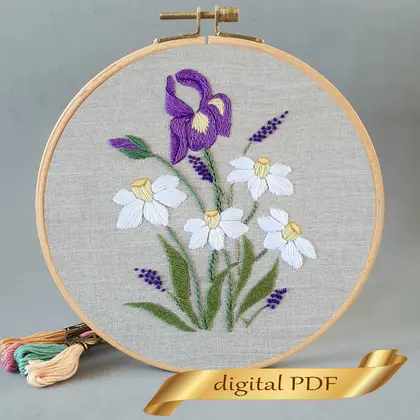 irises and daffodils embroidery