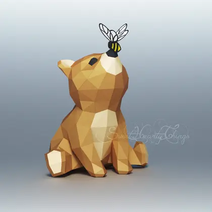 3d Papercraft–Baby Bear With A Bee–PDF SVG DXF Templates