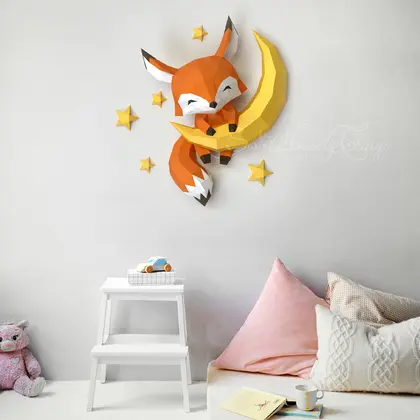 3d Papercraft-Baby Fox On The Moon-PDF SVG DXF Templates