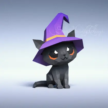 3d Papercraft–Black Cat In A Hat–PDF SVG DXF Templates