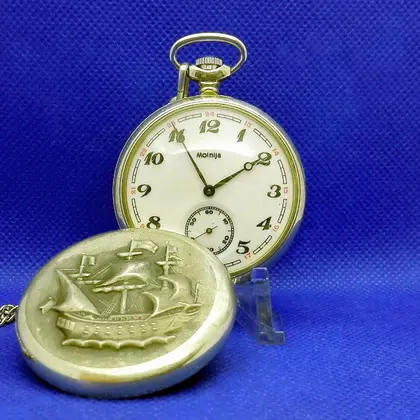 Pocket Watch Molnija Frigate Ship.Vintage Soviet Mechanical watch