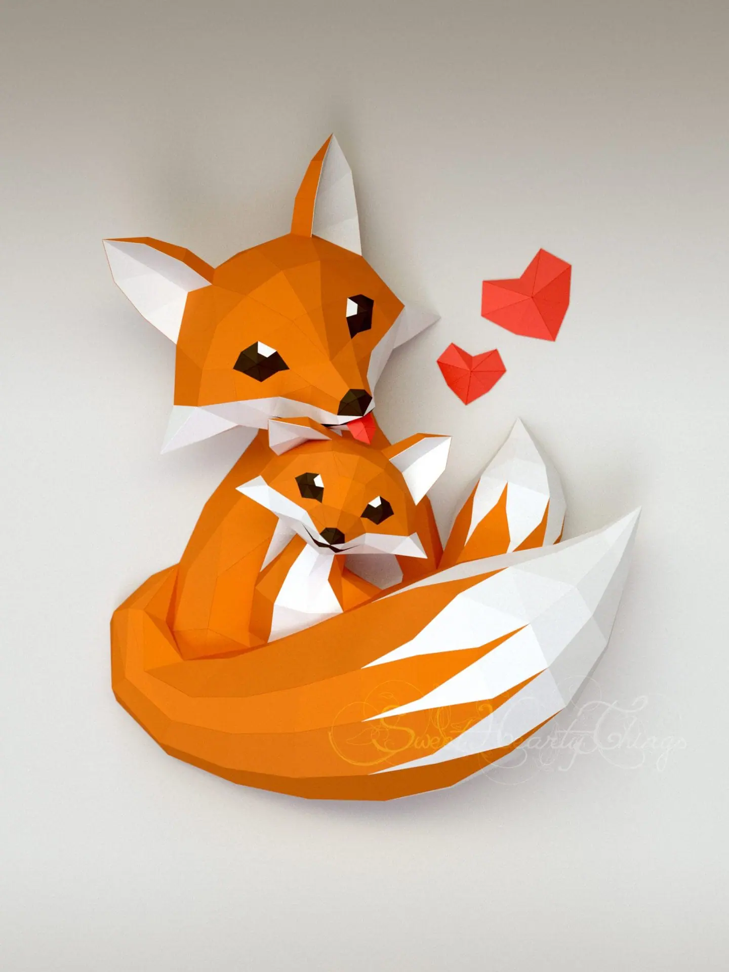 3d Papercraft–Little Fox and Mommy–PDF SVG DXF Templates 1 3d Papercraft–Little Fox and Mommy–PDF SVG DXF Templates