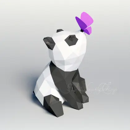 3d Papercraft - Panda And Butterfly - PDF SVG DXF Templates