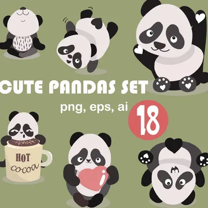 Cute pandas hand drawn clipart