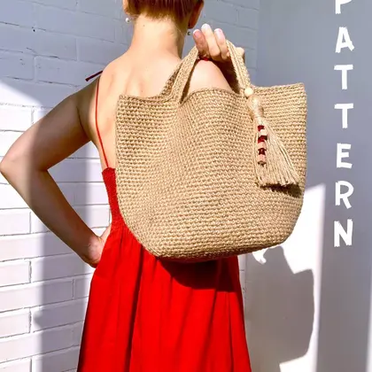 Jute bag crochet pattern Jute beach tote bag PDF Video Tutorial
