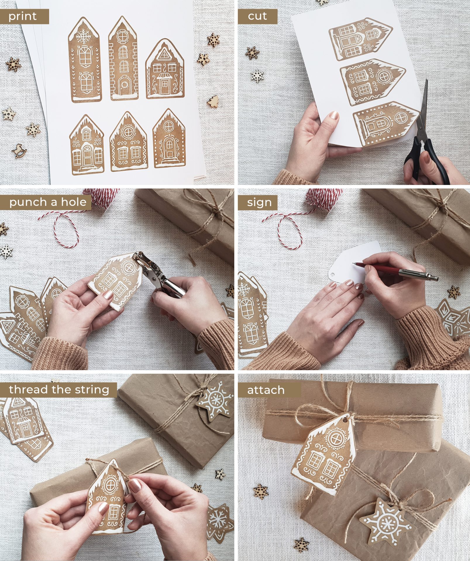Christmas DIY Label Tag Gingerbread Houses Printable Template. 3 Christmas DIY Label Tag Gingerbread Houses Printable Template. - Image 3