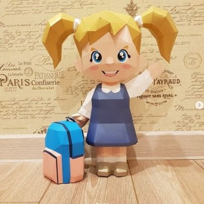 3D Paper School Girl PDF Template DIY Papercraft