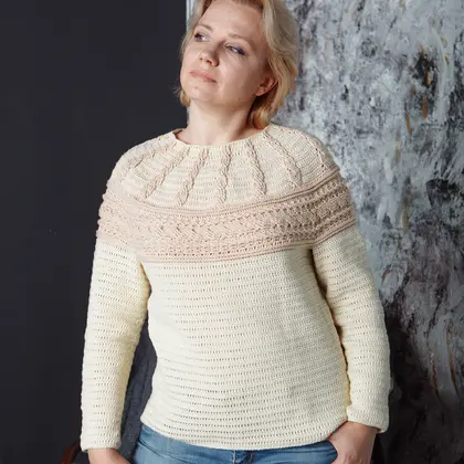 Top down cable yoke women pullover crochet pattern