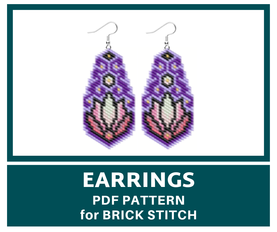 Lotus earrings brick stitch bead pattern 1 earrings bead pattern