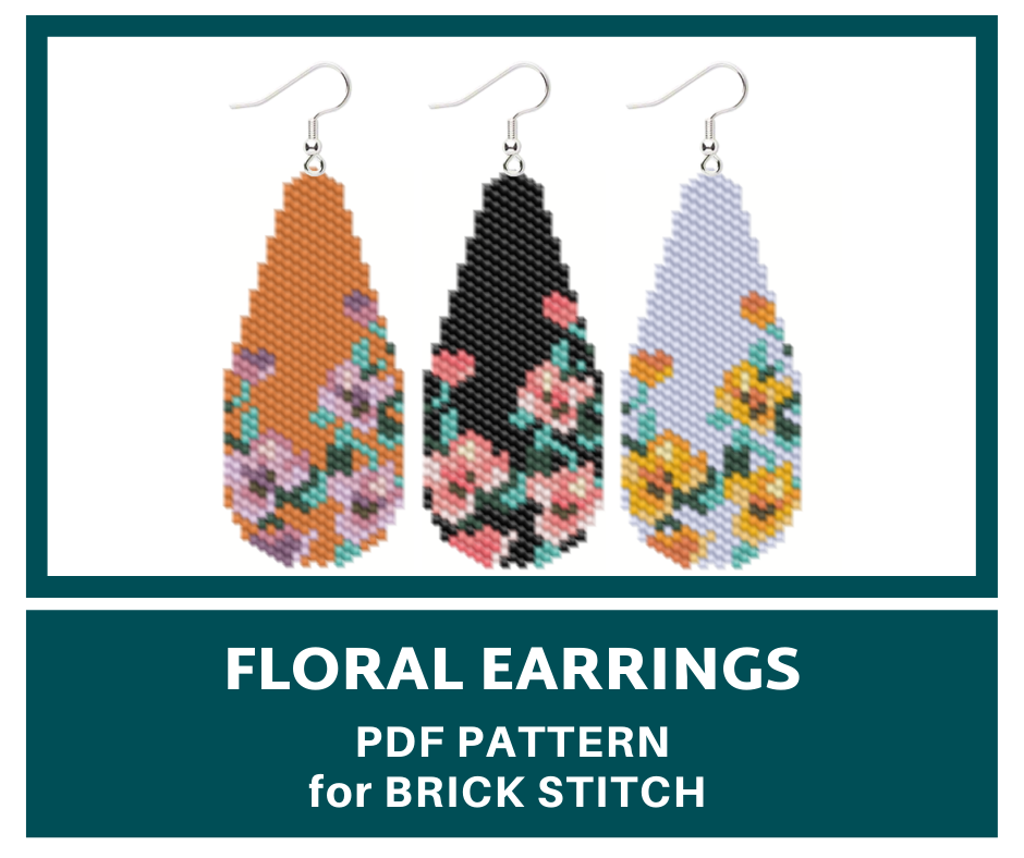 Floral earrings brick stitch bead pattern 1 earrings bead pattern