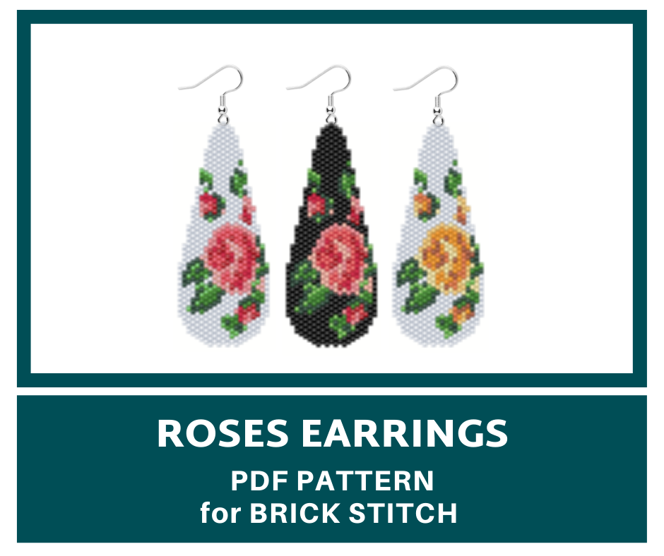 Roses earrings brick stitch bead pattern 1 earrings bead pattern
