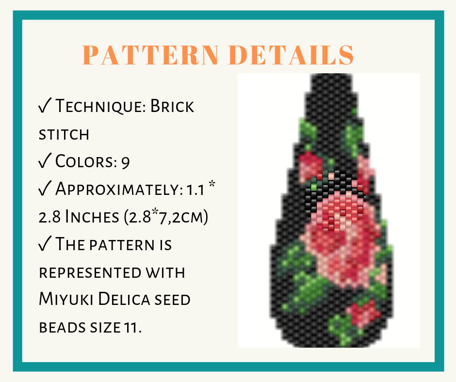 Roses earrings brick stitch bead pattern 2 earrings bead pattern